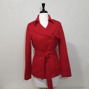 Red Pea Coat by Love Tree. Size Medium